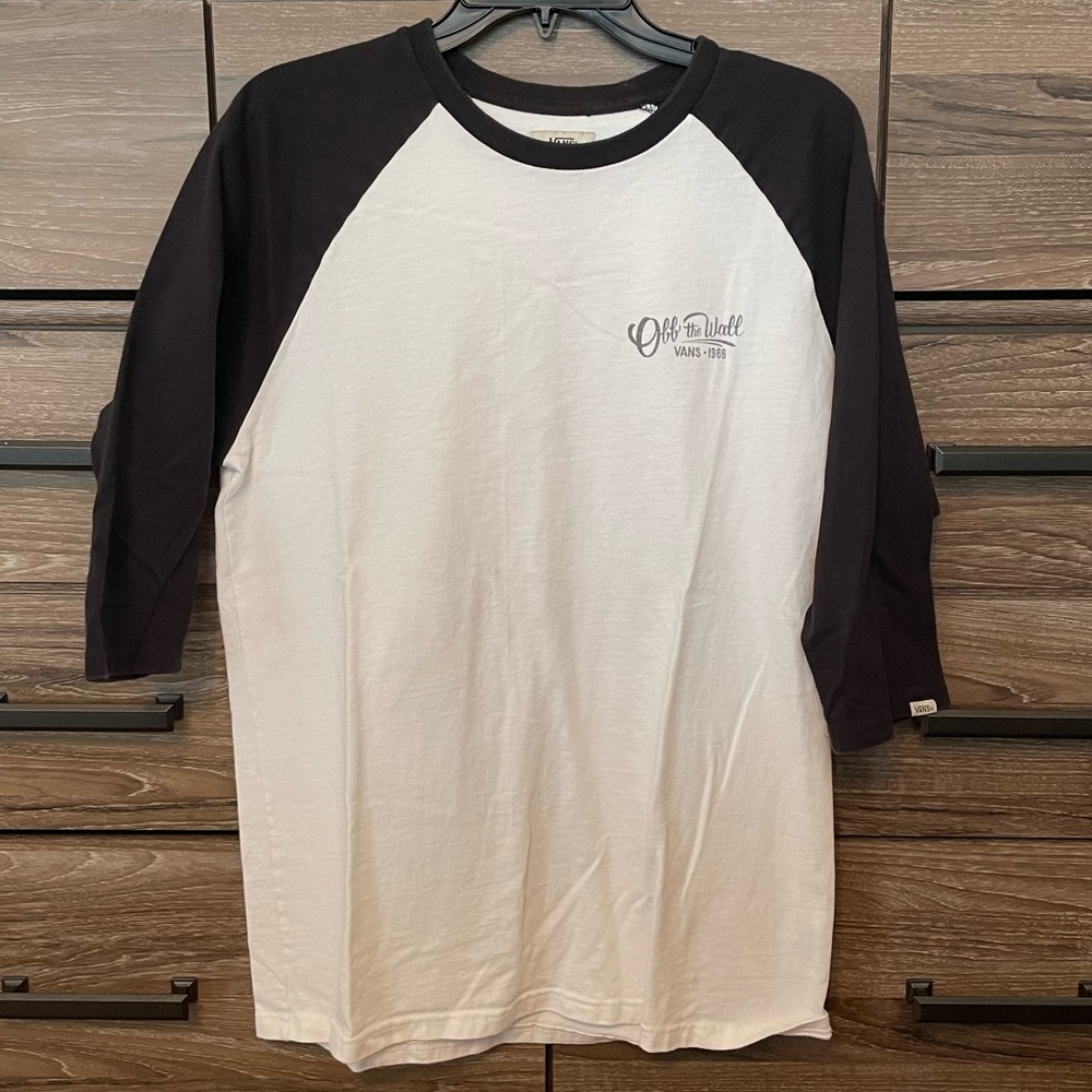 Vans White and Black Raglan Short Sleeve Tee
